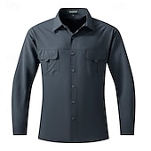 preiswerte Arbeitshemden für Herren-Herren Hemd Arbeitshemden Knopfhemd Cargo-Shirt Schwarz Kaki Armeegrün Grau Langarm Glatt Kargen Urlaub Festtage Vordertasche Bekleidung Polyester Modisch Brautkleider schlicht Komfortabel