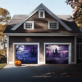 tanie Halloween pokrycie drzwi garażowych-dekoracje drzwi halloweenowych na zewnątrz halloweenowy baner na drzwi garażowe jack o lantern duży gobelin dekoracja tła na święta zewnętrzne drzwi garażowe dekoracje ścienne domu