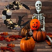 baratos Halloween interno-guirlanda de gato criativa luz noturna led - decoração de gato de lua de halloween para pendurar em casa e exibição de janela, presente perfeito para amantes de gatos