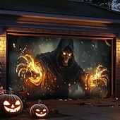 tanie Dekoracja Halloween-dekoracje drzwi halloweenowych na zewnątrz halloweenowa osłona drzwi garażowych baner jack o lantern dynia szkielet śmierć na zewnątrz duże tło dekoracja na święta zewnętrzne drzwi garażowe dekoracje