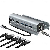abordables Concentradores USB-Estación de acoplamiento hub usb-c 6 en 1, base de vapor, lan, hdmi, compatible con 4k hdmi, gigabit ethernet, 60w, pd, puertos usb 3,0