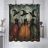 preiswerte Halloween Bad-Halloween-Duschvorhang, moderner, maschinenwaschbarer, wasserdichter Polyesterstoff zur Badezimmerdekoration, Badewanne mit 12 Haken