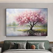 preiswerte Landschaftsgemälde-Handgemalte Leinwand Ölgemälde Kirschblüten Wandkunst Landschaft Blütenbaum rustikale Leinwand extra großes Dekor Geschenk kein Rahmen