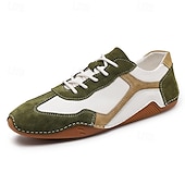 ieftine Adidași Bărbați-adidași sport de piele de căprioară, verzi și albi, pentru bărbați, cu design cu șireturi - comozi și stilați pentru ținute casual și atletice
