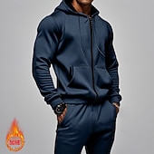 economico Tute basic-Per uomo Felpa con cappuccio Tuta Da Ginnastica Felpa con cappuccio a zip intera Tuta da ginnastica Nero Blu marino Cachi Grigio Con cappuccio Liscio Tasche A cordoncino 2 pezzi Sportivo Giornaliero