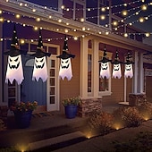 abordables Halloween en Plein Air-Décorations d&#039;Halloween à suspendre, fantômes éclairés, veilleuses LED pour extérieur et intérieur, pour patio, arbre, jardin, fête d&#039;Halloween, décoration de la maison, 1/2/4/8 pièces
