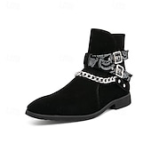 preiswerte Biker -Stiefel-Wildlederstiefeletten für Herren mit Riemen mit Totenkopf-Print und Kettendetail – stilvolles Western-inspiriertes Design für die Freizeit und Festivals