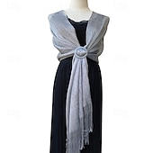 cheap Wedding Guest Wraps-Gold And Silver Silk Shawl With Buckle, Bride And Bridesmaid Group, Dance Party, Wedding Dress, Evening Gown, Shawl For Women