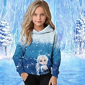 abordables Dessins animés 3D de fille-Fille 3D Graphic Bande dessinée Motif de flocon de neige Pull à Capuche de Noël Sweat à capuche manche longue Automne Hiver Mode Adorable basique Enfants 4-12 ans Capuche Extérieur Casual du quotidien