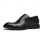 baratos Formal-Sapatos sociais masculinos oxford de couro sintético com relevo de crocodilo preto - calçados formais elegantes com cadarço para negócios e ocasiões especiais