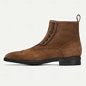 abordables Botas de cuero de primera calidad-Botines de gamuza con botones de piel de vaca de primera calidad para hombre: diseño brogue retro, perfectos para eventos de temática vintage y salidas informales