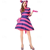 levne Kostýmy pro páry a skupiny-Alice in Wonderland Pohádka Cheshire Cat Halloween skupinové rodinné kostýmy Děti Dámské Dívčí cosplay Výkon Večírek předvečer Všech svatých Karneval Jednoduchý karnevalový kostým