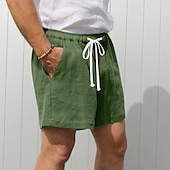 baratos Clássico-Homens Calção Shorts de linho Shorts de verão Bolsos Com Cordão Cintura elástica Tecido Conforto Respirável Curto Casual Diário Feriado Moda Estilo Clássico Preto Branco
