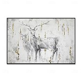 preiswerte Tiergemälde-handgefertigtes Ölgemälde auf Leinwand, Wandkunst, Dekoration, Tier-Ölgemälde, schwarz-weiß, abstraktes Sikahirsch-Motiv für die Inneneinrichtung, gerolltes, rahmenloses, ungedehntes Gemälde