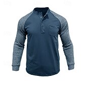 preiswerte Lässiges Henley-T-Shirt-Herren T-Shirt mit Knöpfen T Shirt Henley Hemd T-Shirt Langarm Henley Frühling &amp; Herbst Farbblock Mode Designer Basic Patchwork Urlaub Straße Ausgehen Königliches Blau Blau Armeegrün Top T-Shirt für