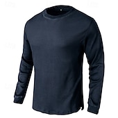 economico T-shirt in maglia waffle-Per uomo Camicia a nido d'ape Camicia a Maniche Lunghe Manica Lunga Girocollo Autunno &amp; Inverno Semplice Quadri Abbigliamento Sportivo Casual Sport Ricreativo Uscire Palestra Nero Bianco Borgogna