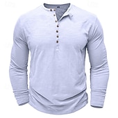 tanie Casualowa koszulka Henley-100% bawełniana męska koszulka henley koszulka z długim rękawem koszula z długim rękawem jednolity kolor modny codzienny guziki henley outdoor casual lato ciemnobrązowy wojskowa zieleń ciemnoszary henley t-shirt
