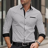preiswerte Button-Down-Hemden für Herren-Herren Hemd Oberhemd Bügelfreies Hemd Knopfhemd Farbblock Hochzeit Täglich Hellblau Schwarz Weiß Hellgrün Langarm Umlegekragen Frühling &amp; Herbst Bekleidung Patchwork