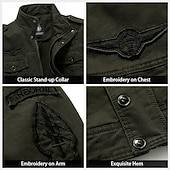 cheap Men&#039;s Graphic Jackets &amp; Coats-Men&#039;s Cotton Embroidered Military Jacket Windbreaker with Shoulder Straps Long Sleeve Standing Collar Multi-Pockets Trucker Jacket US Flag Print Tactical Outerwear