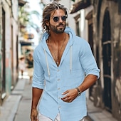 economico Strada-Per uomo Camicia camicia di lino Abbigliamento mare Camicia con bottoni Camicia con cappuccio Liscio Informale Giornaliero Nero Bianco Verde Cachi Manica lunga Con cappuccio Primavera estate