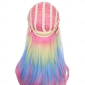 cheap Carnival Wigs-Child Kids Colorful Wigs Long Curly Wavy Wig for Girls Kids Rainbow Wig Colored Synthetic Cosplay Party Halloween Wigs