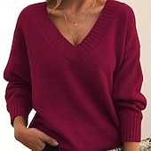 abordables Pulls et hauts-Femme Pull Chandail Pull décontracté Mode Vêtement de rue mode Couleur unie Col V Col en V manche longue Hauts réguliers Tricoter Travail Noir Blanche Automne Hiver
