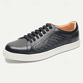 billige Førsteklasses joggesko i skinn-svarte skinnsneakers for menn med mesh-paneldesign - uformelle snøresko for hverdagsbruk