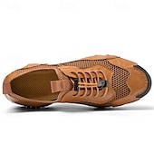 economico Sneakers da uomo-scarpe da esterno da uomo in pelle marrone e rete con suola robusta: traspiranti e comode per l&#039;escursionismo e l&#039;abbigliamento casual