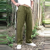 economico Vacanza-Per uomo Pantaloni di Lino Pantaloni Pantaloni Estivi Pantaloni da Spiaggia Coulisse Tasca Design con Coulisse Elastica Semplice Leggero Traspirante Lunghezza intera Yoga Palestra Moda Streetwear