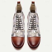 baratos Botas de cano curto-botas masculinas vintage com estampa de guindaste e cadarço – botas de cano curto em couro sintético e tecido jacquard com estilo retrô para uso casual