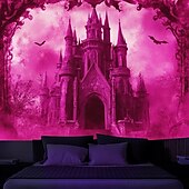 お買い得  ハロウィン壁タペストリー-ハロウィーンの飾り、ブラックライトタペストリー、光るパーティー、不気味な邸宅、城、紫外線反応、暗闇で光る、サイケデリックでトリッピーな霧の吊り下げタペストリー、リビングルーム、寝室用の壁アート壁画