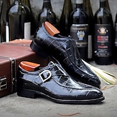 preiswerte Formell-Burgunderrote Monkstrap-Schuhe aus Kunstleder mit Krokodilmuster für Herren – elegantes, formelles Schuhwerk mit Schnallendesign für Hochzeiten, das Business und besondere Anlässe