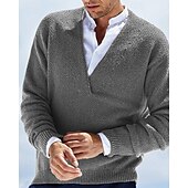 お買い得  男性用プルオーバーセーター-男性用 プルオーバーセーター ドレスセーター ニットセーター リブ ニット レギュラー ニット 平織り Ｖネック ファッション ベーシック デイリーウェア デート 衣類 秋冬 カラメル ブラック S M L