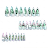 cheap Accessories-24pcs/set Long Starry Sky Gradient Green Heart, Eye, Mouth  Halloween  False Nail Tip Press on