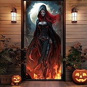 billige Halloween dørdeksler-halloween dørdekorasjoner halloween dørdeksler ansikt død dør tapet dør gardin dekorasjon bakteppe dør banner for inngangsdør gårdshus ferie fest innendørs utendørs dekor forsyninger