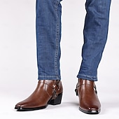 abordables Botas de ciclista-Botines de moto de piel sintética marrón para hombre con detalle de correa y anillo de metal: elegantes botas de motociclista de inspiración western