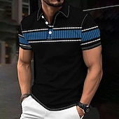 cheap Men&#039;s Printed Polo-Business Casual Men&#039;s Polo Shirt Golf Polo Short Sleeve Holiday Daily Wear Spring &amp; Summer Button 3D Print Collar Black Micro-elastic 95% Polyester 5% Spandex