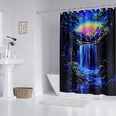 cheap Shower Curtains-Shower Curtain with Hooks 180cm*180cm(70&quot;*70&quot;) Polyester Washable Waterproof Forest Waterfall Pattern Bathroom Bathtub Decor