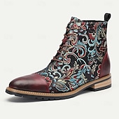economico Stivali in pelle di alta qualità-stivali oxford floreali in pelle di prima qualità da uomo – design paisley vintage, stivaletti allacciati alla caviglia in stile bohémien, perfetti per uscite casual e occasioni formali