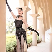 abordables Tenues de danse latine-Danse de la salsa latine Robe Couleur Pure Fantaisie Femme Utilisation Entraînement Sans Manches Polyester Maille