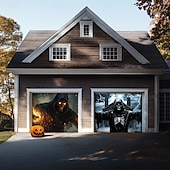 tanie Dekoracja Halloween-dekoracje drzwi halloweenowych na zewnątrz halloweenowa osłona drzwi garażowych baner jack o lantern dynia szkielet śmierć na zewnątrz duże tło dekoracja na święta zewnętrzne drzwi garażowe dekoracje