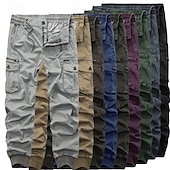 cheap Cargo Pants-Men&#039;s Cargo Pants Joggers Tactical Pants Trousers Buttons Multi Pocket Elastic Cuff Plain Wearable Outdoor Daily Camping &amp; Hiking Fashion Classic Black Wine