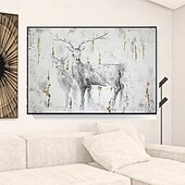 preiswerte Tiergemälde-handgefertigtes Ölgemälde auf Leinwand, Wandkunst, Dekoration, Tier-Ölgemälde, schwarz-weiß, abstraktes Sikahirsch-Motiv für die Inneneinrichtung, gerolltes, rahmenloses, ungedehntes Gemälde