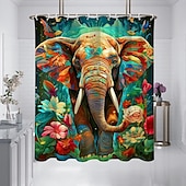 tanie Zasłony prysznicowe-Zasłona prysznicowa z haczykami 180cm*180cm (70&quot;*70&quot;) z poliesteru zmywalna wodoodporna z wzorem do dekoracji łazienki z motywem zwierząt i kwiatów