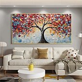 preiswerte Landschaftsgemälde-großes Ölgemälde handgefertigt 3D goldener Baum Leinwand Ölgemälde handgefertigt Herbst Natur Landschaftsmalerei handgemachte Wandkunst botanische Messermalerei leichter Luxus für Wohnzimmer