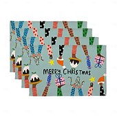 abordables Figuras coleccionables-Juego de 4 manteles individuales navideños de algodón y lino para decoración de mesa de invierno, fiestas, cocinas, comedores, etc., de temporada, para exteriores, interiores y exteriores, 30 x 45 cm