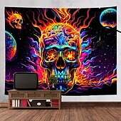 Halloween Blacklight Tapestry UV Reactive Glow in the Dark Glow Party Neon DJ Skulls Trippy Misty Hanging Tapestry Wall Art Mural for Living Room Bedroom 13