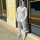 economico Tute basic-Per uomo Felpa con cappuccio Tuta Da Ginnastica Tuta da ginnastica Nero Bianco Verde militare Cachi Grigio scuro Con cappuccio Liscio A cordoncino 2 pezzi Tasca frontale Sportivo Giornaliero Per