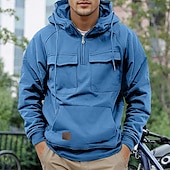 cheap Basic Sweatshirts-Men&#039;s Hoodie Quarter Zip Hoodie Tactical Hoodie Tactical Wine Red Black Wine Army Green Navy Blue Hooded Plain Pocket Tactical Sports &amp; Outdoor Daily Streetwear Cool Casual Spring &amp; Fall