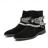preiswerte Biker -Stiefel-Wildlederstiefeletten für Herren mit Riemen mit Totenkopf-Print und Kettendetail – stilvolles Western-inspiriertes Design für die Freizeit und Festivals